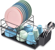 Afdruiprek a due livelli, acciaio, afdruiprek con supporto per utensili rimovibile e afdruipbak, afdruiprek compatto, accessori da cucina, nero