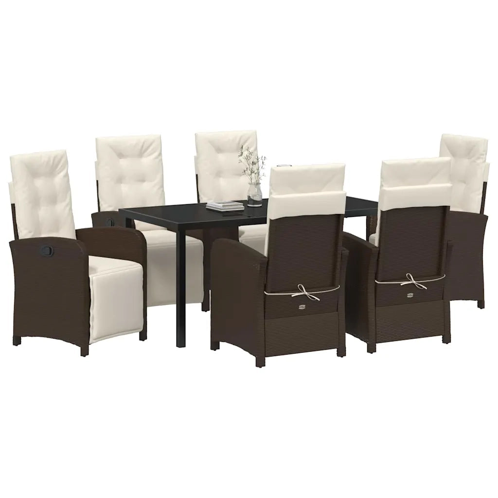 Set da Pranzo per Giardino con cuscino 7 pcs Marrone polyrattan