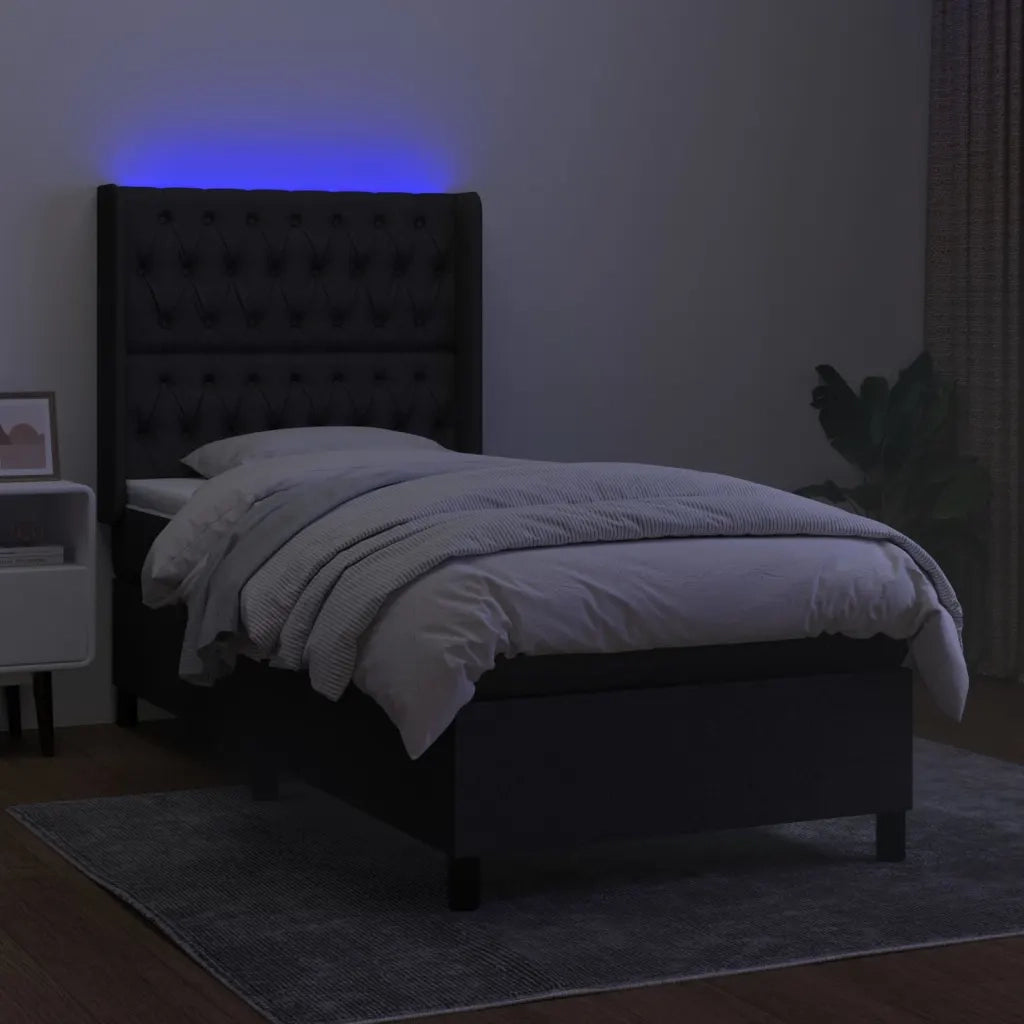 Letto a Molle con Materasso e LED Nero 100x200 cm in Tessuto 3138535
