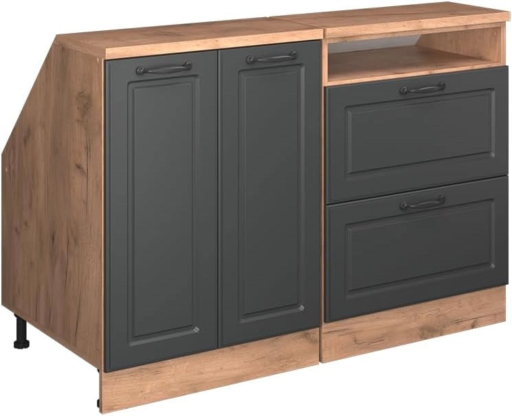 Set di mobili sottotetto Rion, Antracite casa di campagna, 120 cm Set di 2 carcasse armadio profondità 60 cm, adatto per il salvaspazio sotto tetti spioventi