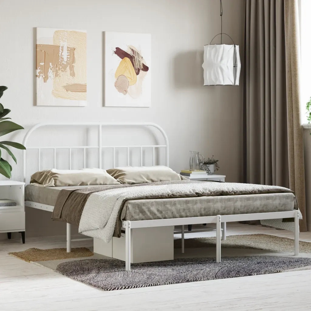 Letto matrimoniale | Letto per adulti | Giroletto con Testiera Metallo Bianco 140x200 cm