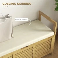 Panca Scarpiera a Doghe da Ingresso con Design a Ribalta, in Legno di Bambù, 100x40x60 cm