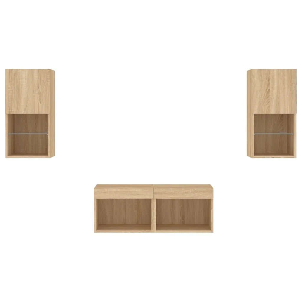 Mobile TV multimediale mensola TV credenza mobile TV parete attrezzata per sala da pranzo soggiorno camera da letto x 4 pezzi con luci LED rovere marrone Sonoma 02_0028224