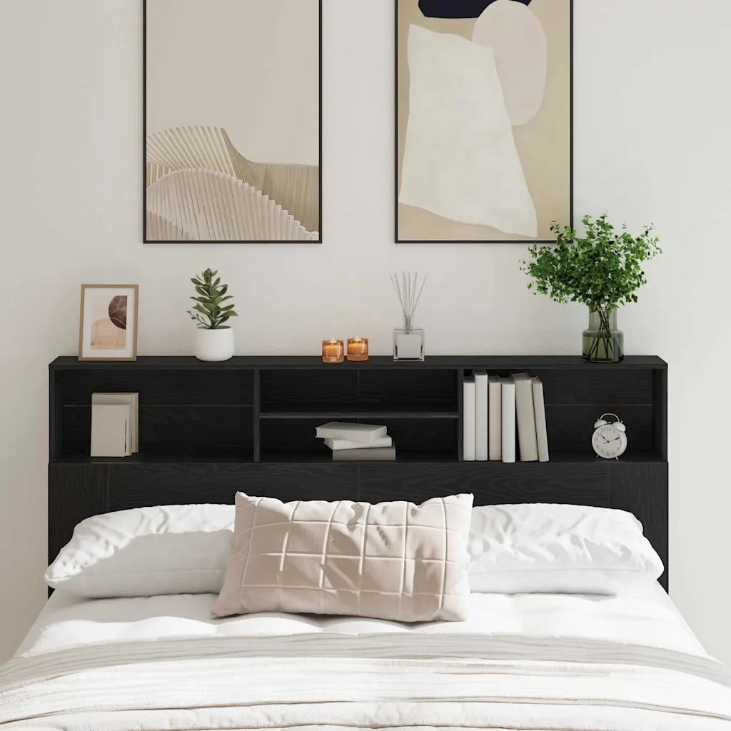 Testata del letto-Testiera con Contenitore Rovere Nero 180 x 19 x 103,5 cm