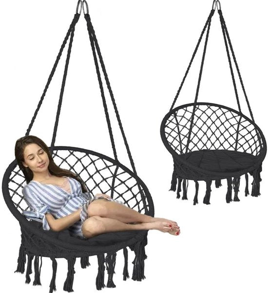 Sedia a Sospensione Cocoon - Sedia a Sospensione per Interno e Esterno – Sedia a Sospensione con Standard – Nero