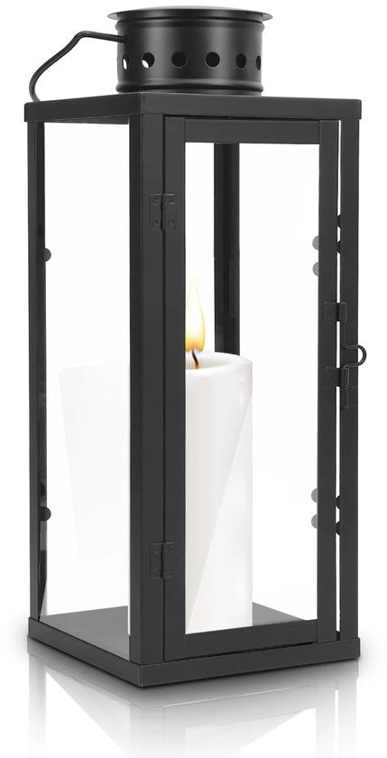 Lanterna per giardino - Decorazione metallica - Candelabro per interni/esterni - Porta chiusura - Dimensioni: 24 × 10 × 10 cm - Supporto candele