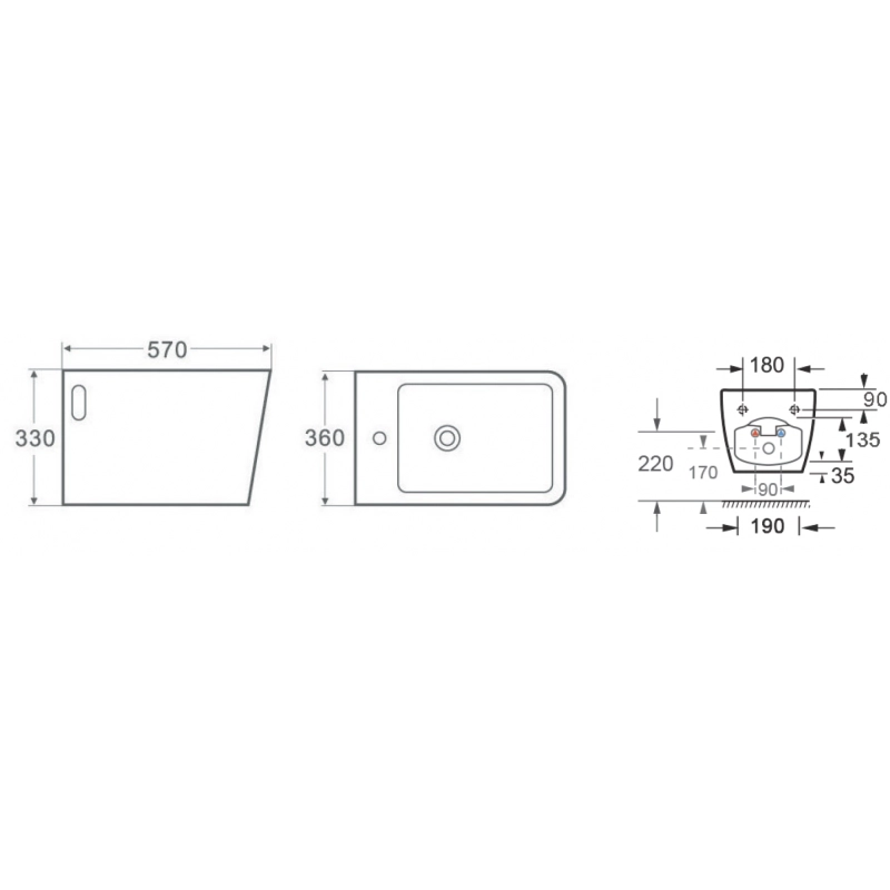 NENY Bidet sospeso in porcellana 57 x36 x33 cm
