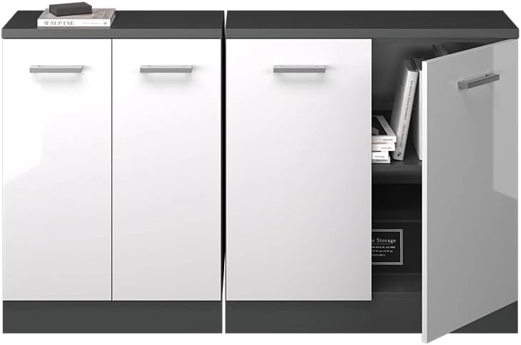 Set di mobili sottotetto Rion, Bianco lucido, 140 cm Set di 2 carcasse armadio profondità 60 cm, adatto per il salvaspazio sotto tetti spioventi