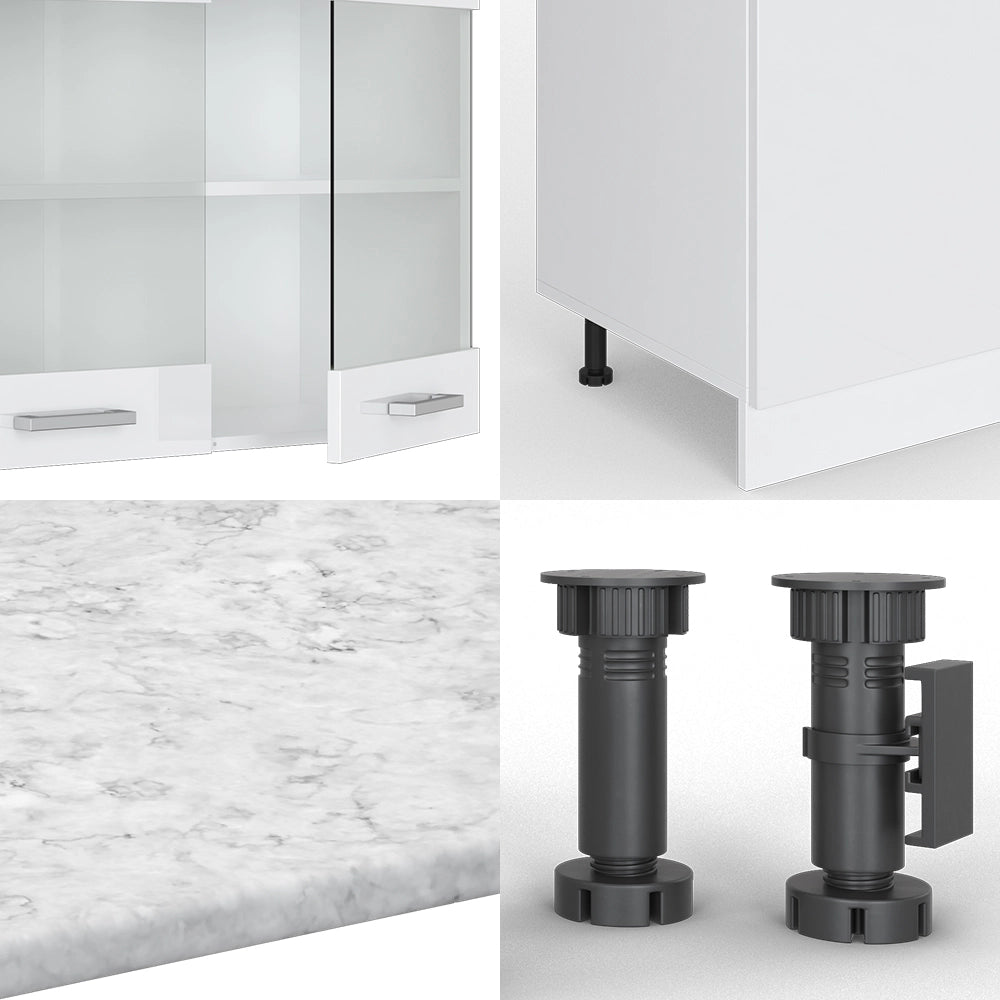 Vicco Cucina componibile Bianco 300 cm con armadio alto, PL Marmo
