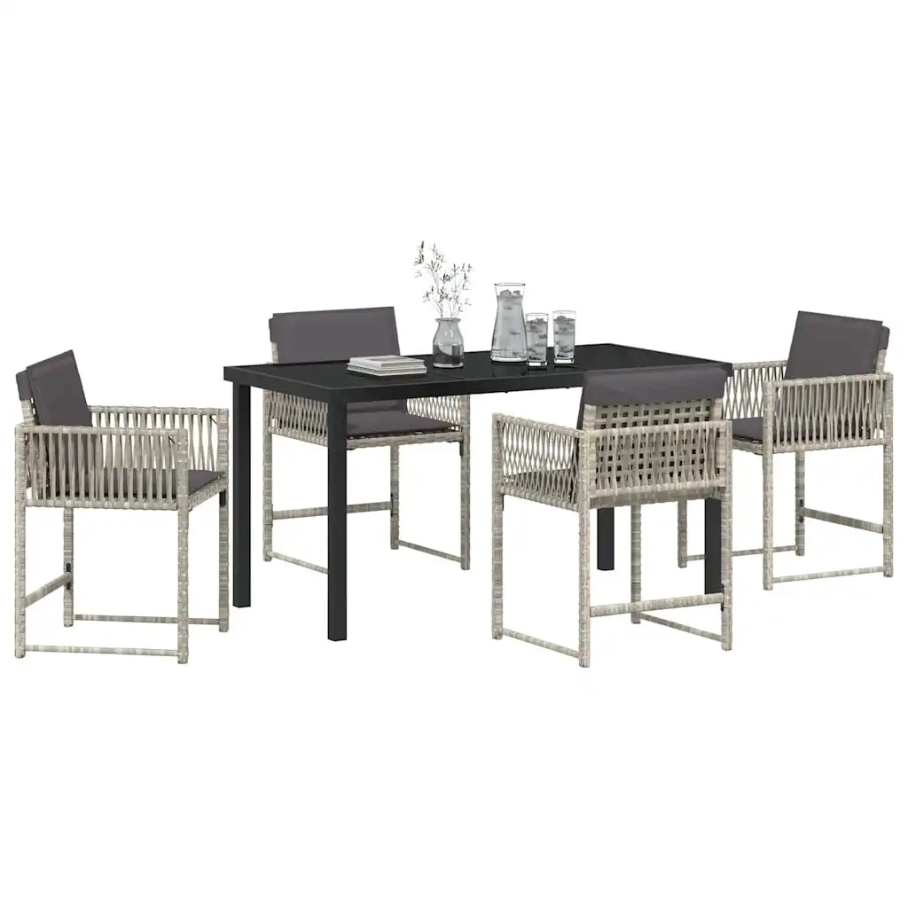 Set da Pranzo per Giardino 5 pz | Set Salotto da Giardino Grigio chiaro polyrattan