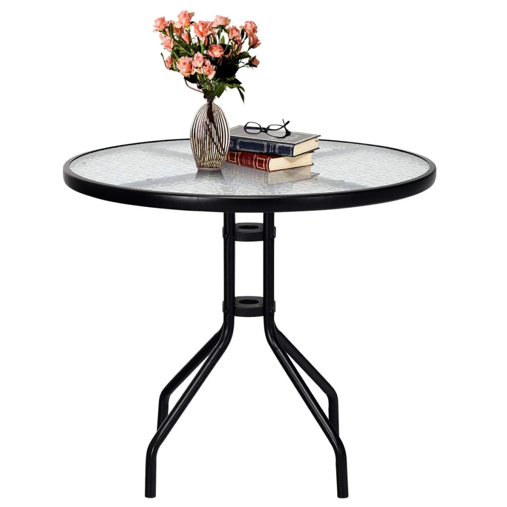Tavolo da giardino rotondo 70 x 70 x 70 cm con foro per ombrellone in metallo nero 20_0013998