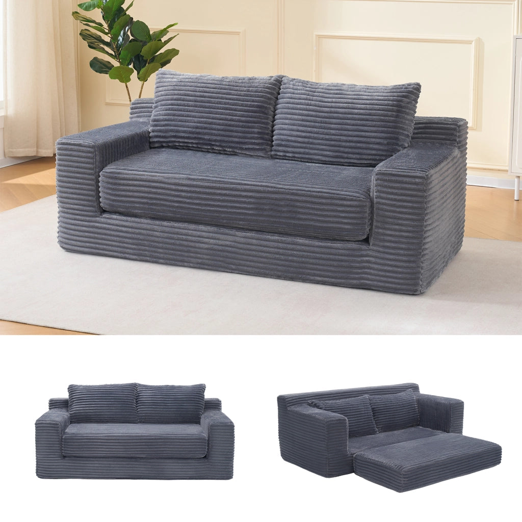 Divano letto a 2 posti in memory foam senza montaggio con rivestimento in tessuto a coste grigio scuro compatto