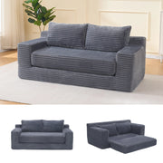 Divano letto a 2 posti in memory foam senza montaggio con rivestimento in tessuto a coste grigio scuro compatto