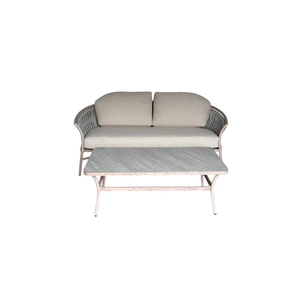 Set da giardino 4 posti in alluminio beige con corda e tavolino – ROTINIA