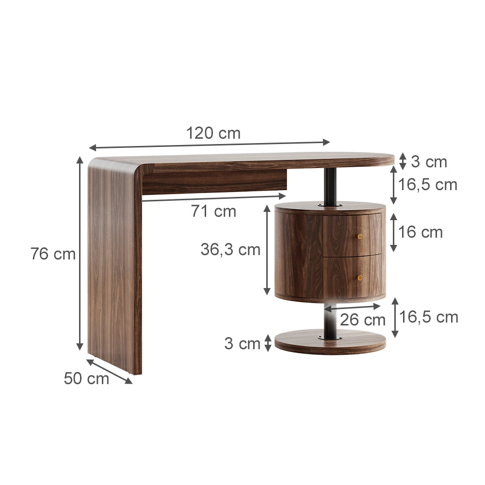 Vicco Tavolino da toilette Rovere rustico 120 cm con 2 cassetti
