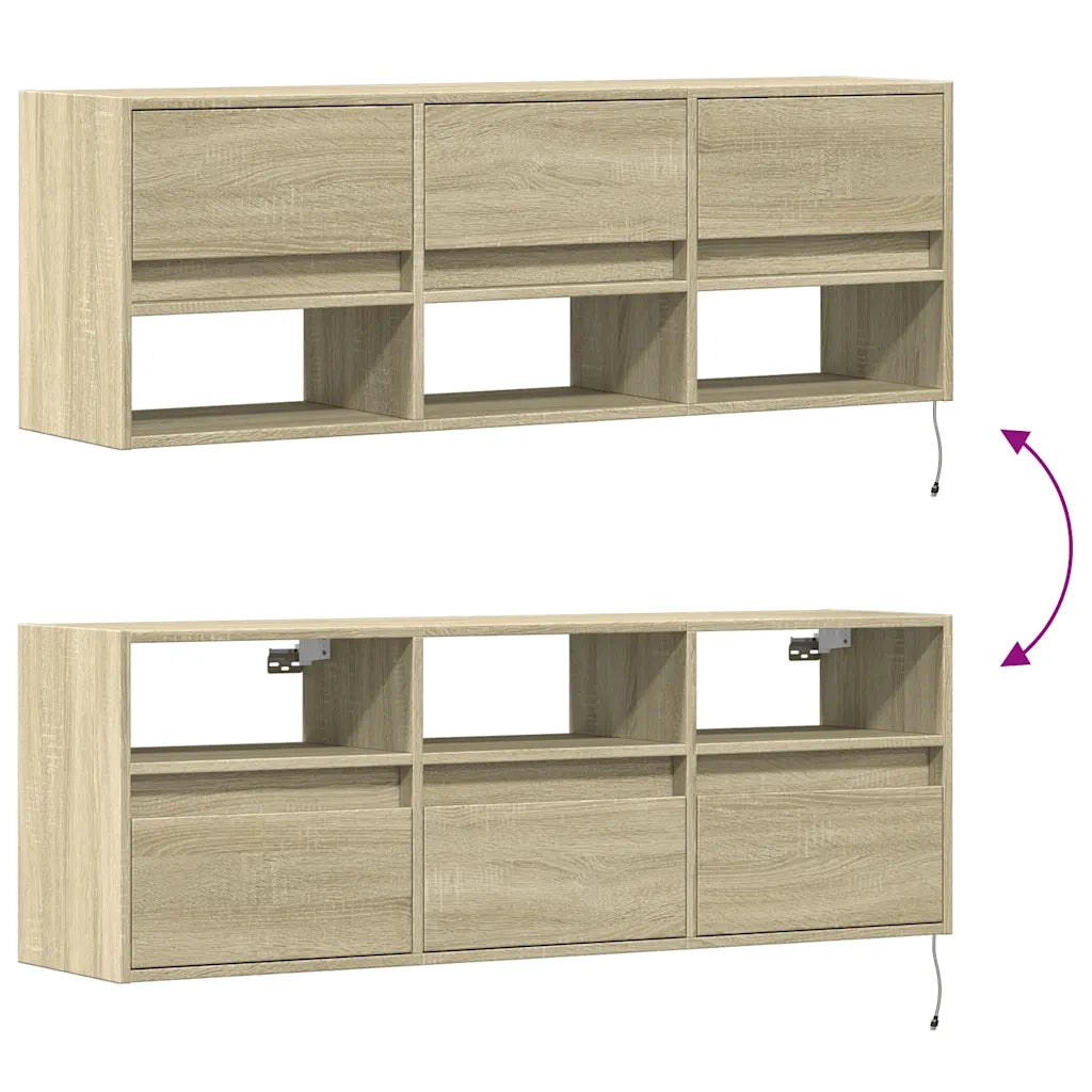 Mobile TV a Parete con Luci LED Rovere Sonoma 130x31x45 cm 852343