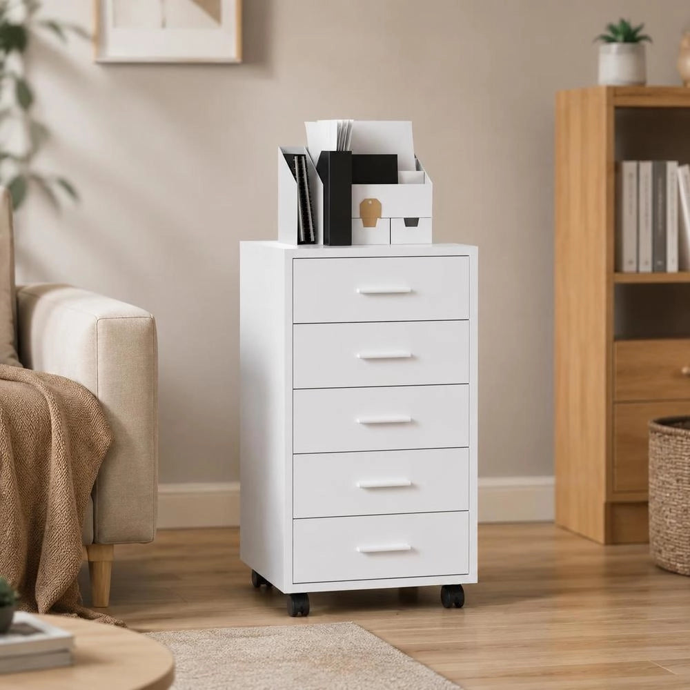 Drawer Cabinet With Casters, High-gloss White, Wood-based Material