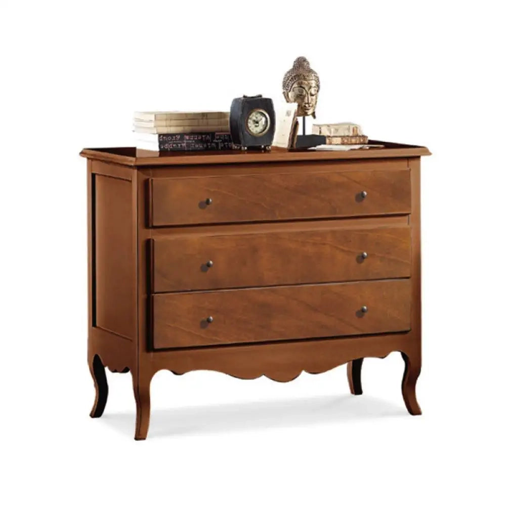 Comò 3 cassetti arte povera in legno massello e mdf con rifinitura in noce 107x52x89 H