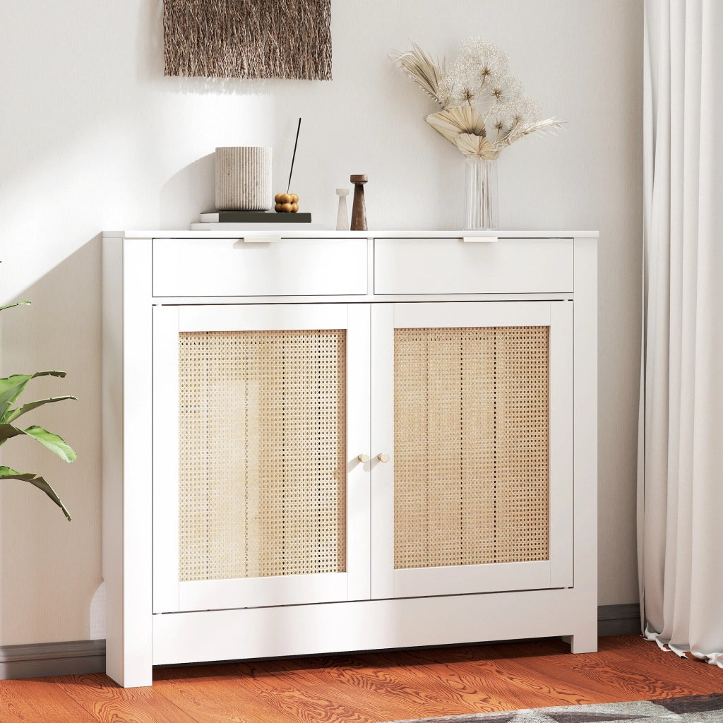 Cubre Radiatori con Porte Battenti e Ratanio 2 Scomparti ¨C Minimal ¨C Bianco