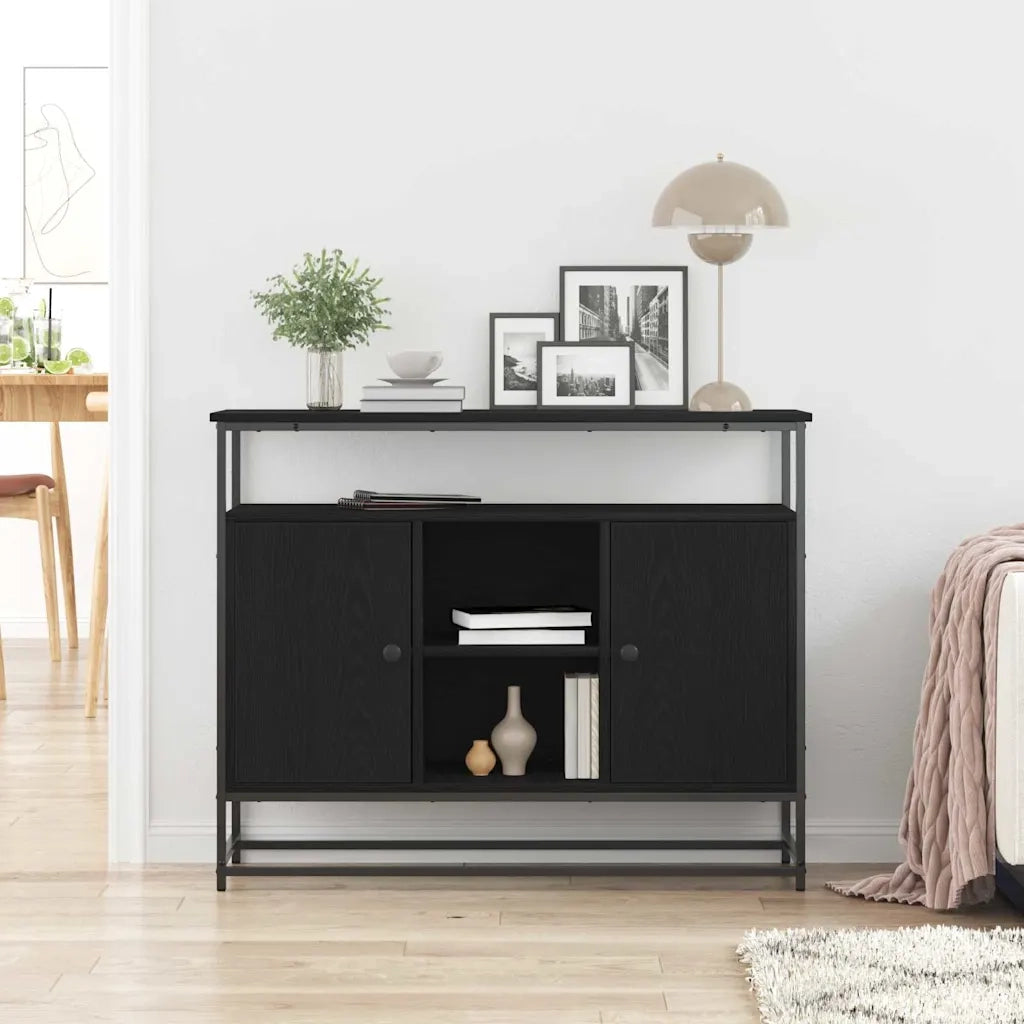 Credenza | Madia | Buffet da pranzo | Armadio da pranzo Rovere Nero 100 x 35 x 80 cm Legno multistrato