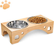 Stazione alimentare per cani e gatti, Ø17,5cm, ciotola per cani grandi in acciaio inossidabile con base in bambù per ciotole per cani e gatti.