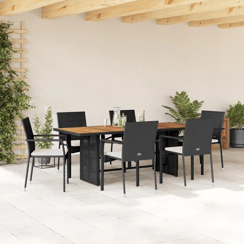 Set da Pranzo da Giardino 7 pz Nero con Cuscini in Polyrattan 3213502