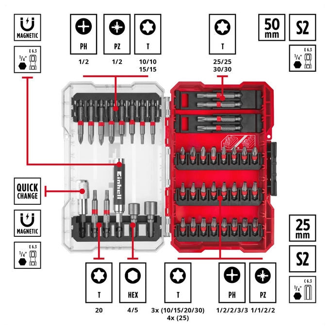 Einhell Punte Standard 3 Pezzi 25 mm T25 Cromo Vanadio