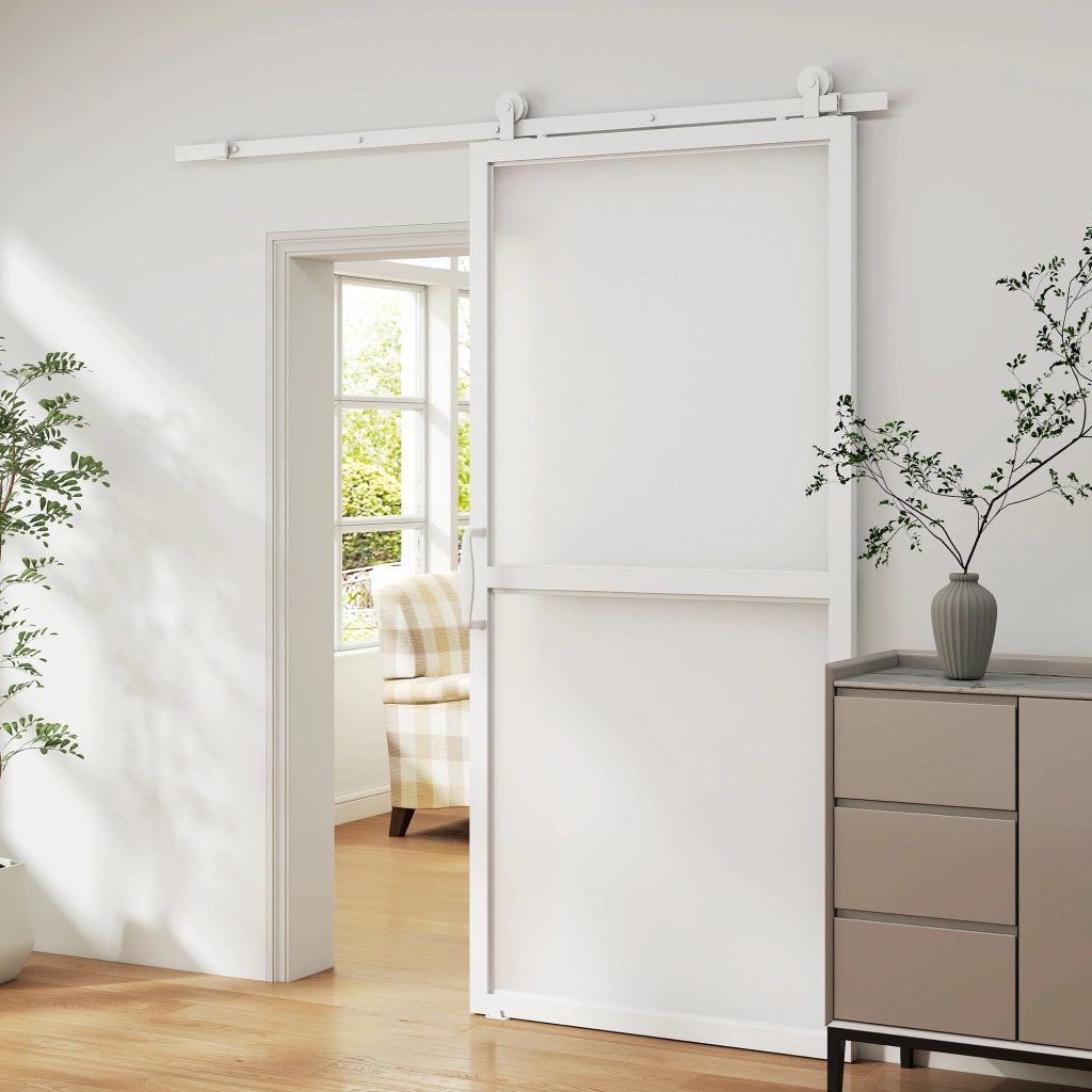 Kit Accessori Porte Scorrevoli 200 cm con 2 Guide e Binari ¨C zephmum ¨C Bianco