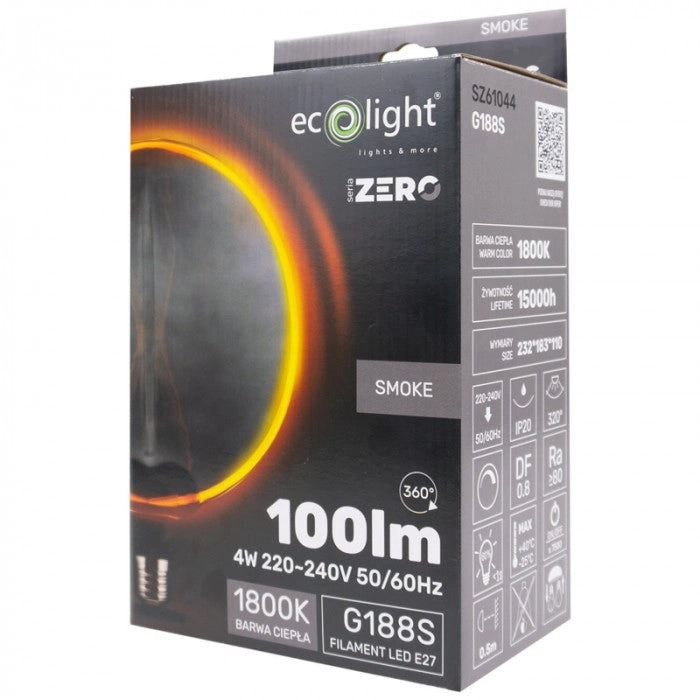 Lampadina LED decorativa Zero G188 fumé 4W E27 100lm 1800K
