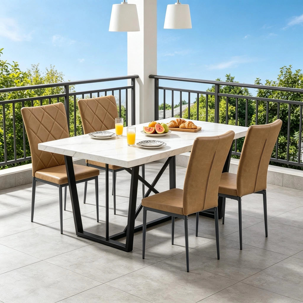 Sedia da Pranzo Set da 4 con Schienale Alto Ergonomico e Seduta Imbottita in Similpelle Marrone