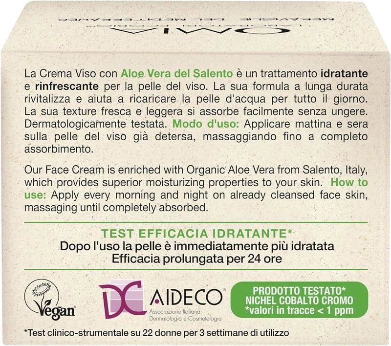 OMIA CREMA VISO IDRATANTE ALL'ALOE VERA DEL SALENTO IDRATA E RINFRESCA LA PELLE DEL VISO NO SILICONI NO COLORANTI 50 ML