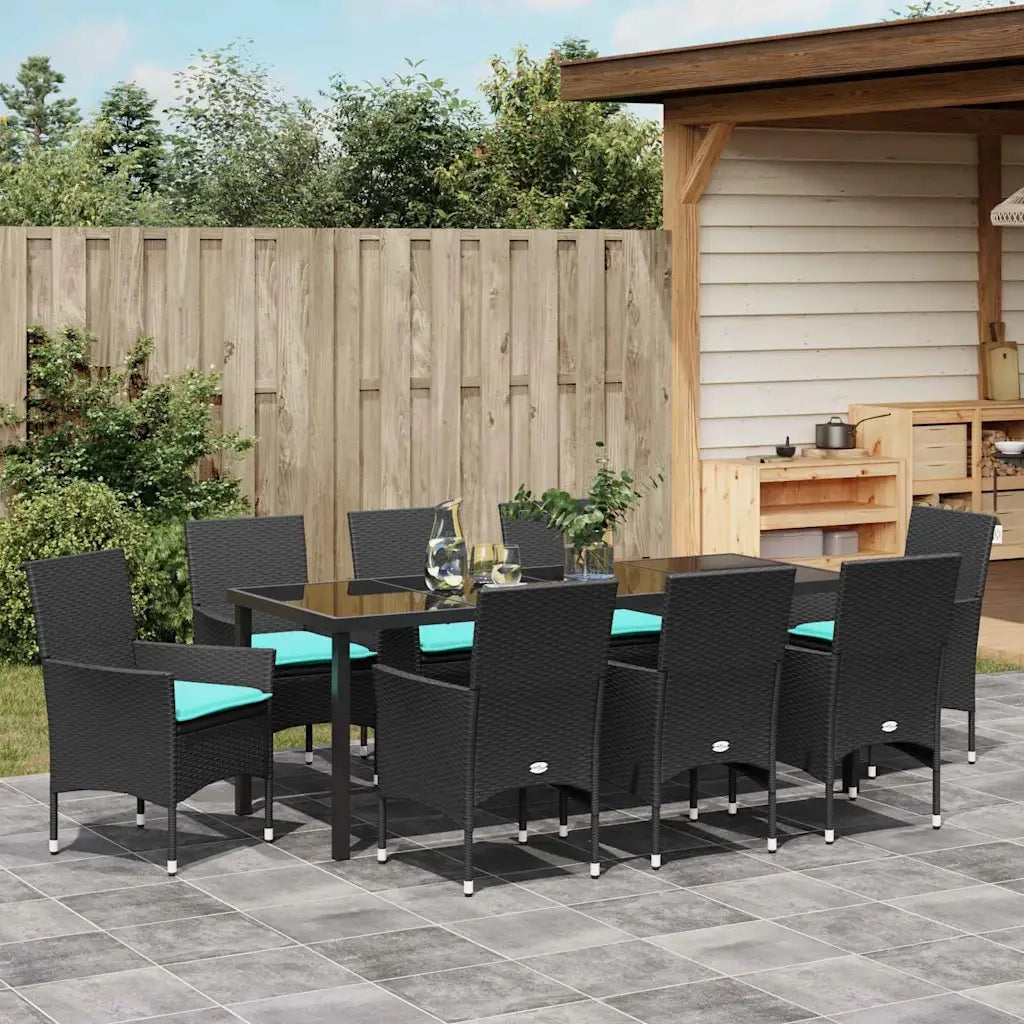 Set di tavolo e sedie con cuscino 9 pcs Nero Rattan in PE 3379841