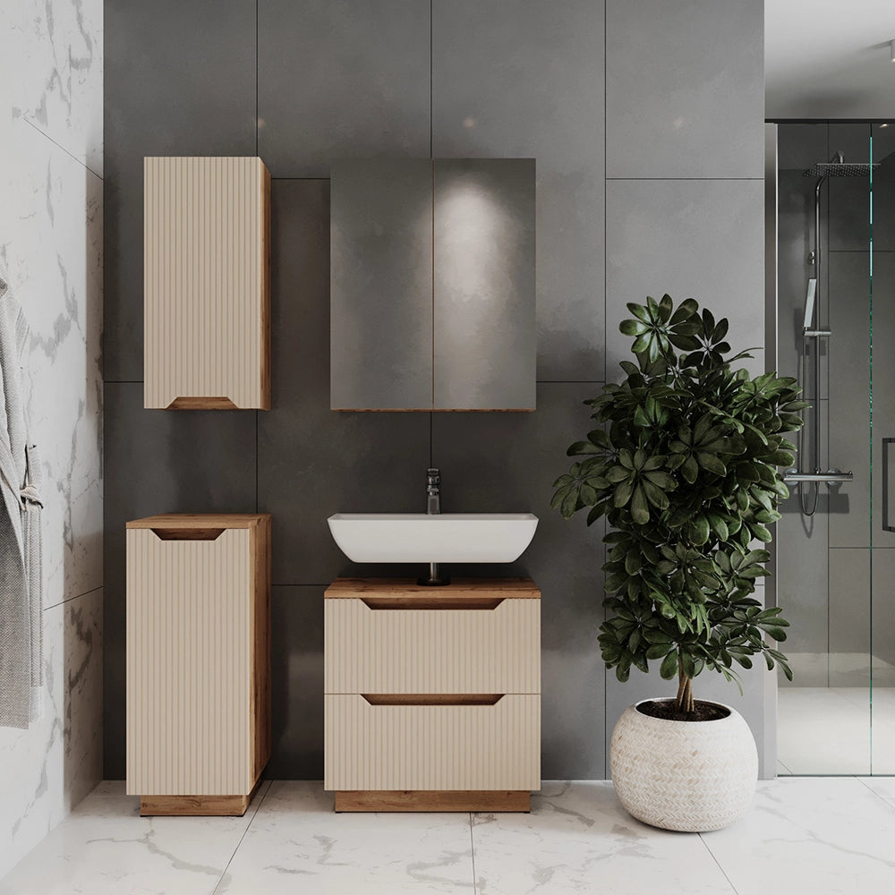 Vicco Set di mobili da bagno Rovere/cashmere a righe 4 parti