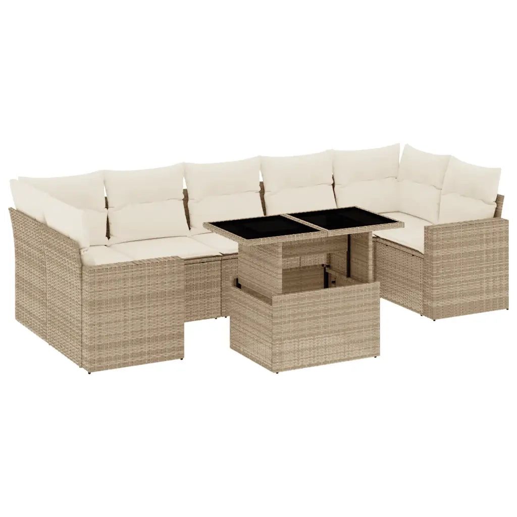 Set Divano da Giardino 8 pz con Cuscini Beige in Polyrattan 3267148