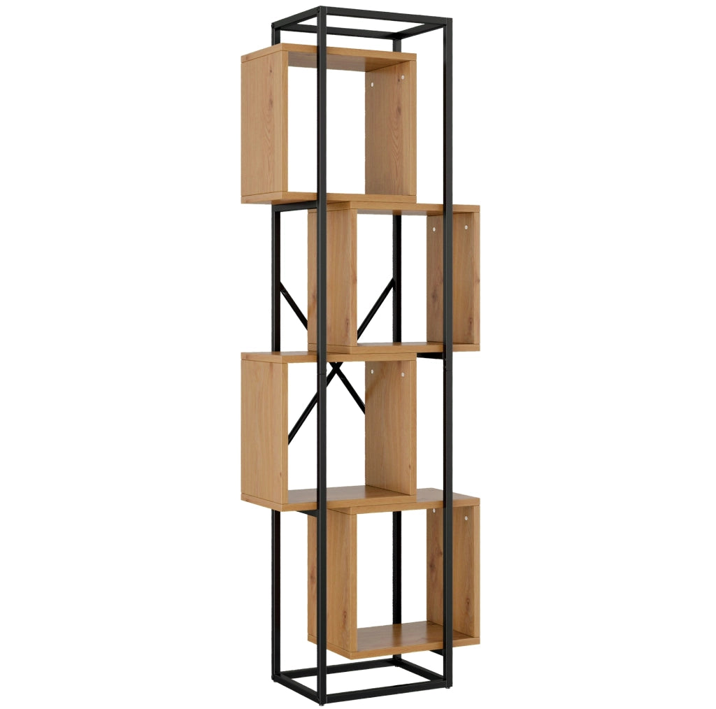 Scaffale verticale a 4 vani in MDF e ferro; nero e marrone; 59×30×180 cm