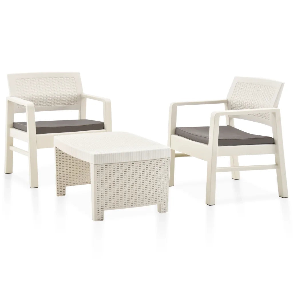 Set Salotto da Giardino 3 pz in Plastica Bianco