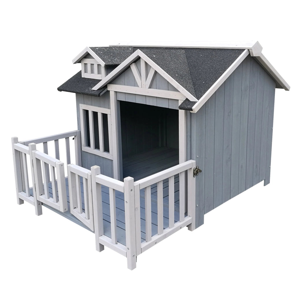 Cuccia per cani Luxus XL con patio in legno per uso esterno