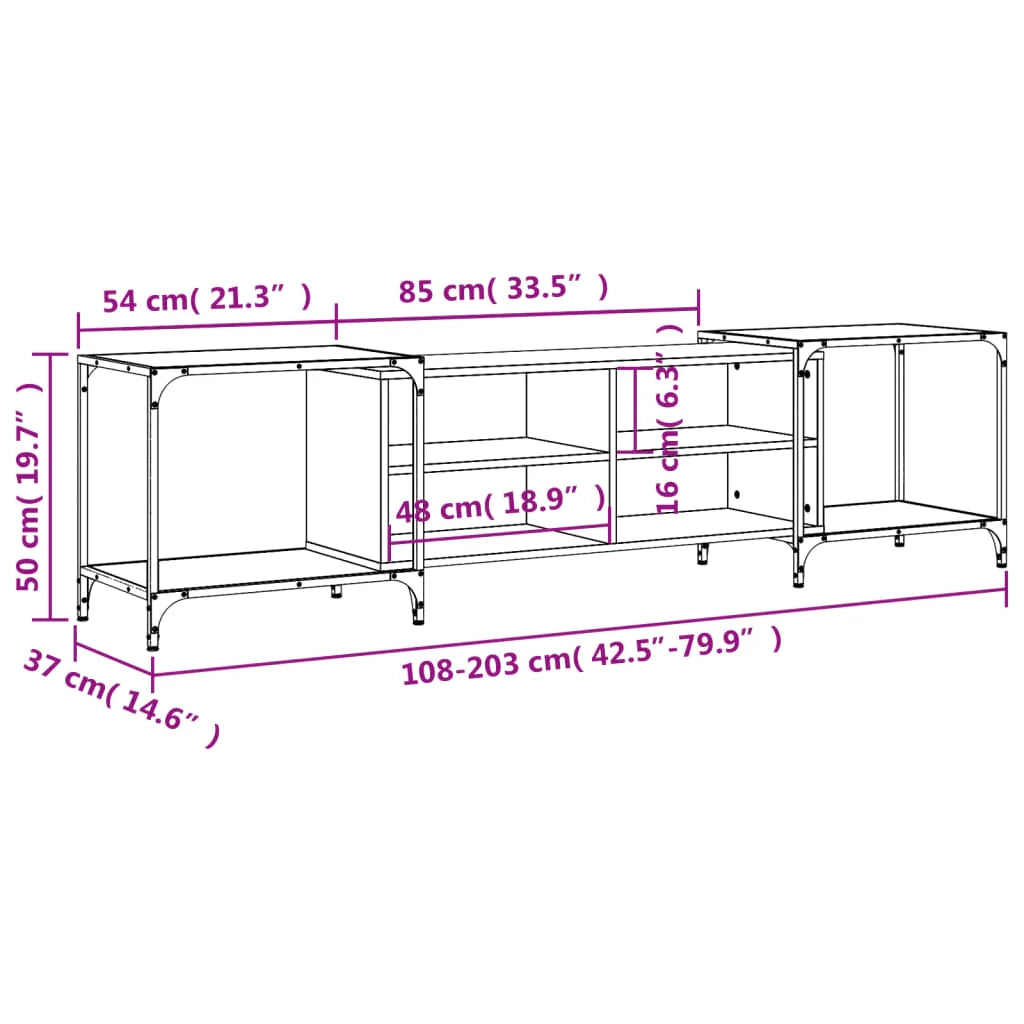Mobile TV multimediale scaffale TV mobile TV sala da pranzo soggiorno camera da letto rovere 203 x 37 x 50 cm legno ingegnerizzato marrone 02_0027208