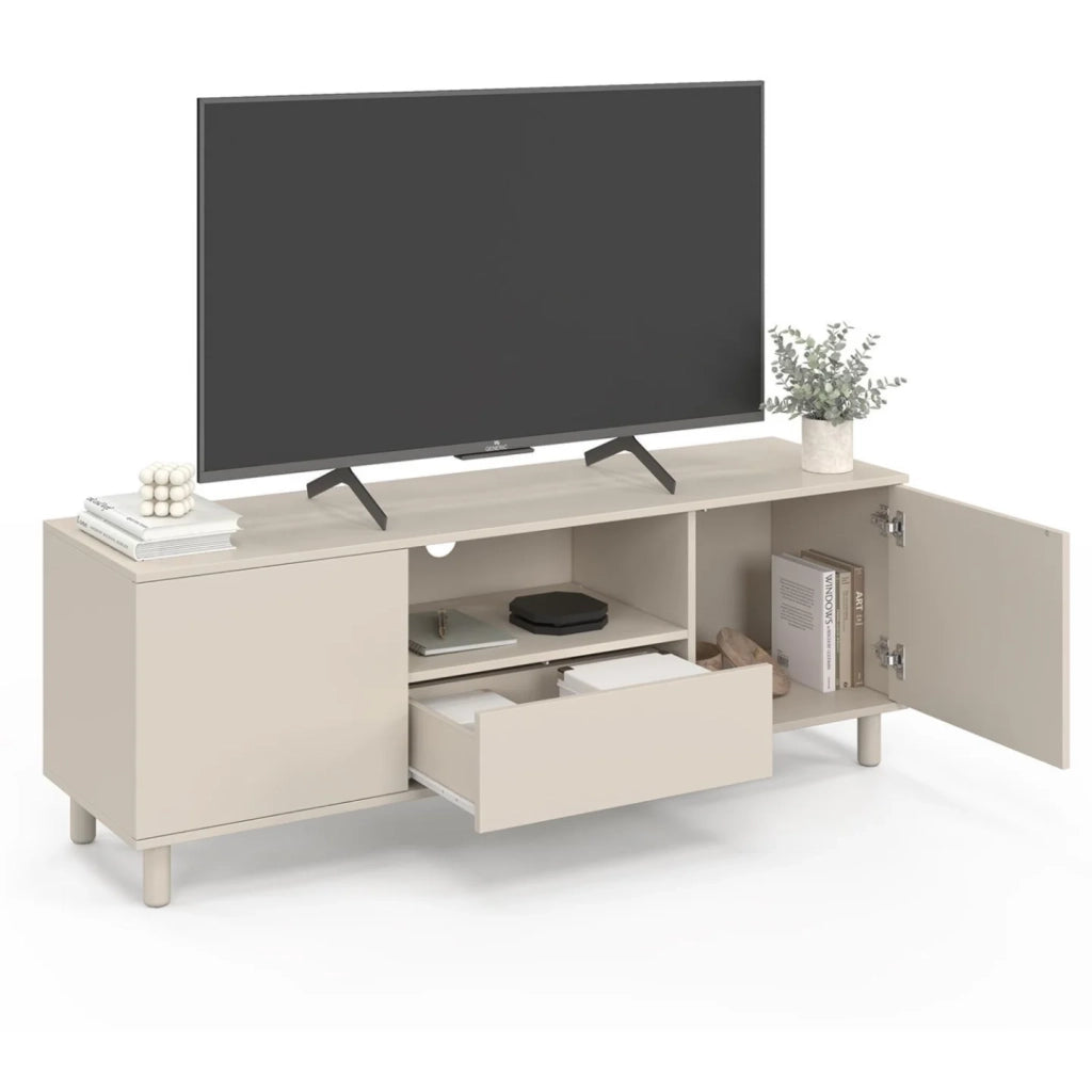 IDMarket - Porta TV BERTILLE 140 cm con 3 ante in legno beige