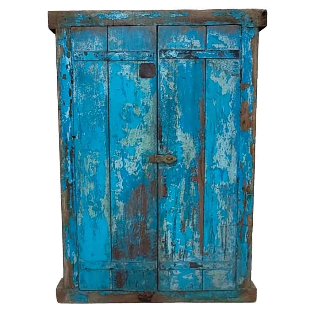 Finestra in legno con finitura artigianale blu 90x10x130 h cm
