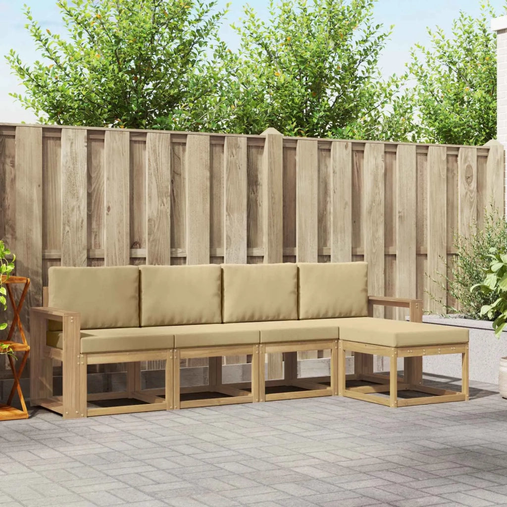 Set di divani da esterno con cuscino 5 pcs Bianco e Beige