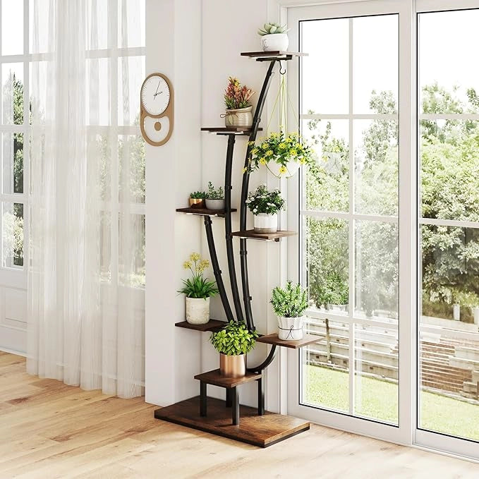 Scaffale per Piante da Interno ed Esterno, Porta Piante Angolare in Metallo a 8 Ripiani con Luci di Crescita, Porta Vasi per Balcone, Soggiorno e Giardino, 67 x 30 x 156 cm