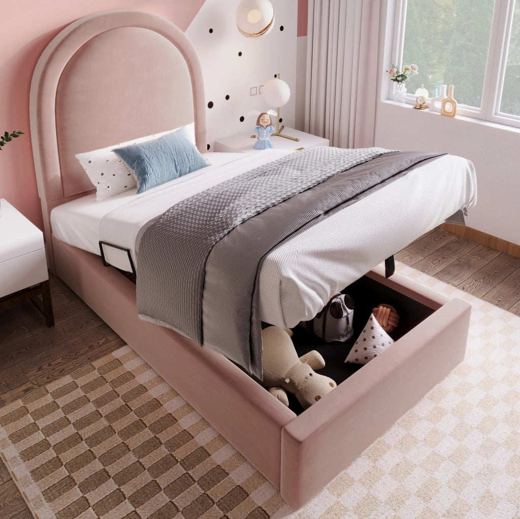 Letto singolo imbottito rosa 90x200 cm con materasso H3
