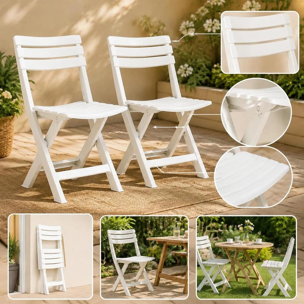 Folding Garden Chairs, 2 Pieces, Plastic, White