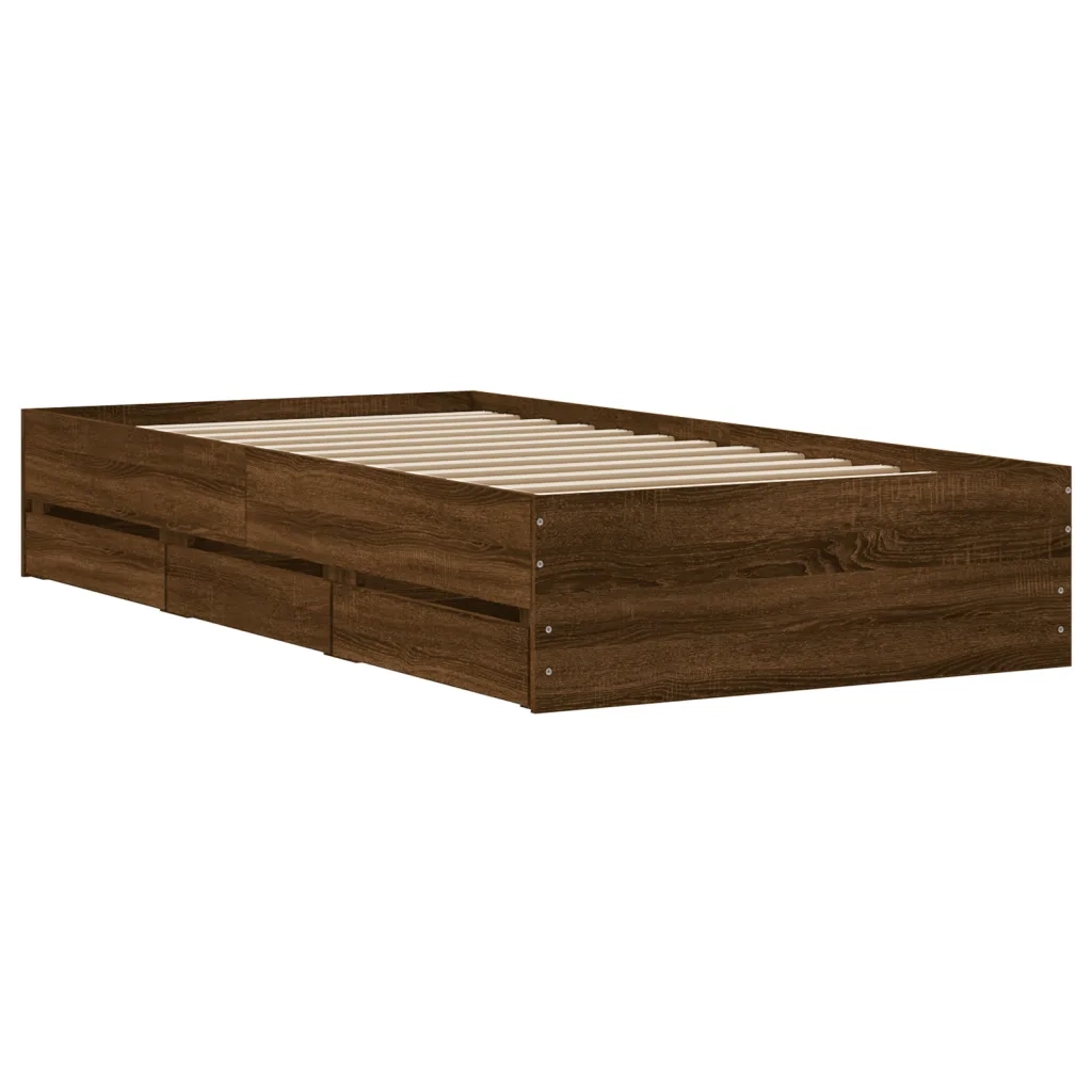 Giroletto Cassetti-Struttura Letto con contenitore Rovere Marrone 90x190 cm Legno Multistrato 229573