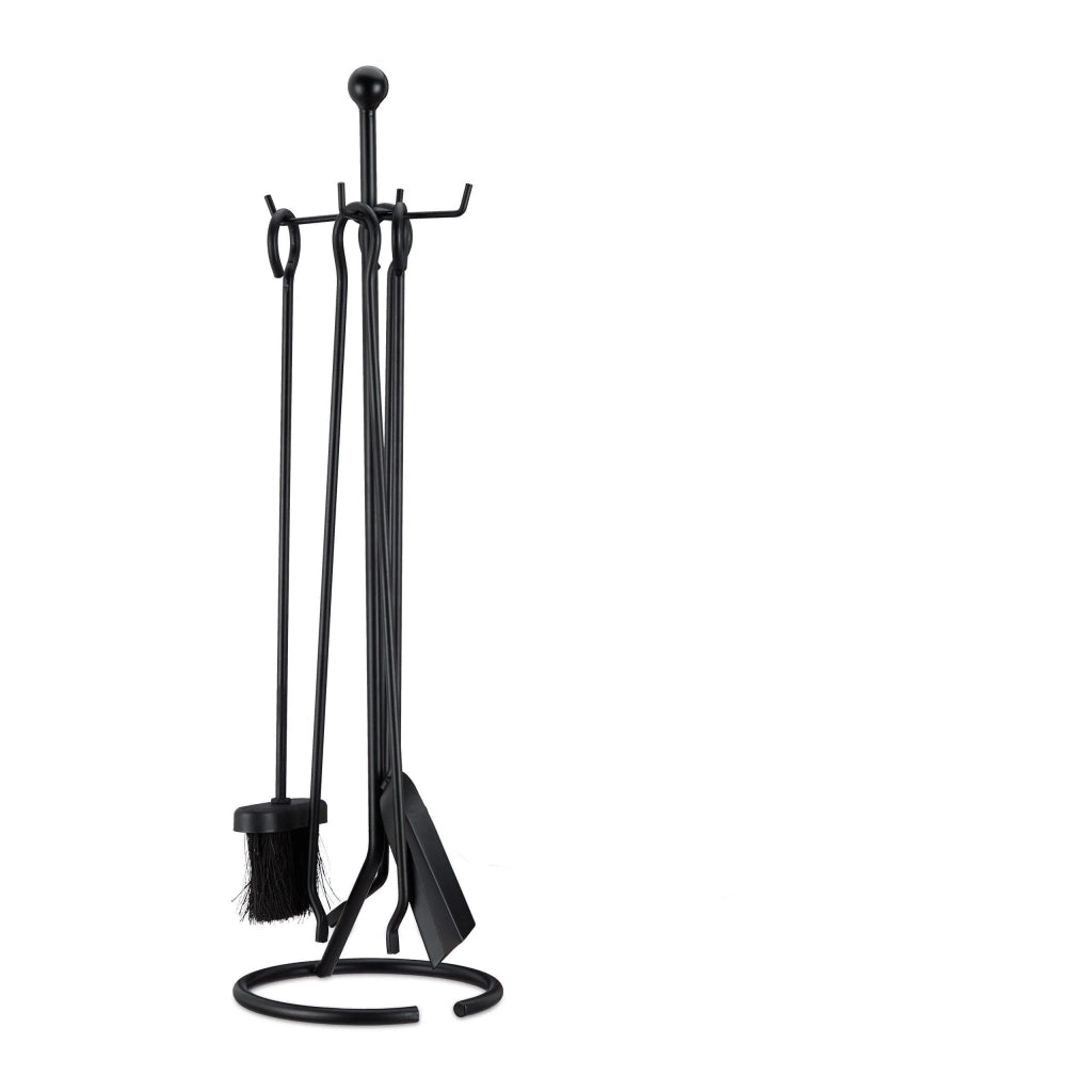 Set di 5 attrezzi per camino con accessori in acciaio: pinze paletta spazzola attizzatoio nero 13_0002448