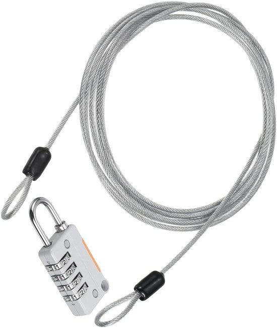 Cavo di sicurezza in acciaio 6,5 ft - Combinazione a 4 cifre - Corda di sicurezza imbullonata - Cassetto di valigia flessibile - Costruzione in acciaio di alta qualità - Lunga durata