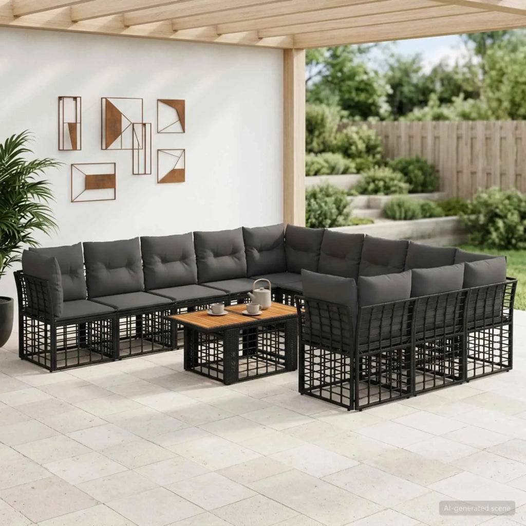 Set Divano da Giardino 12 pz Nero e Grigio scuro polyrattan 3437919
