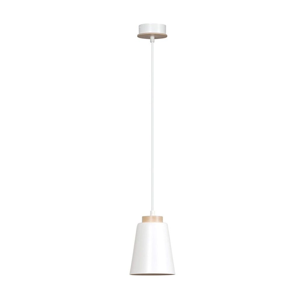 Lampada a sospensione BOLERO in acciaio bianco e legno