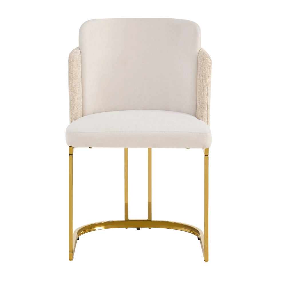 Set di 2 sedie da pranzo 61.49x58.5x54 cm con doppio schienale in chenille beige e oro